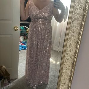 Rose Gold Sequin V-Neck Dress with Satin Piping